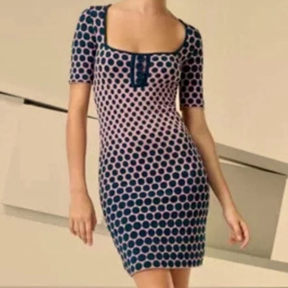 Zac Posen Polka Dot Knit Dress Size Medium Pink Green